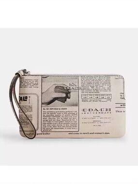 COACH LARGE CORNER ZIP WRISTLET WITH NEWSPAPER PRINT - NWT